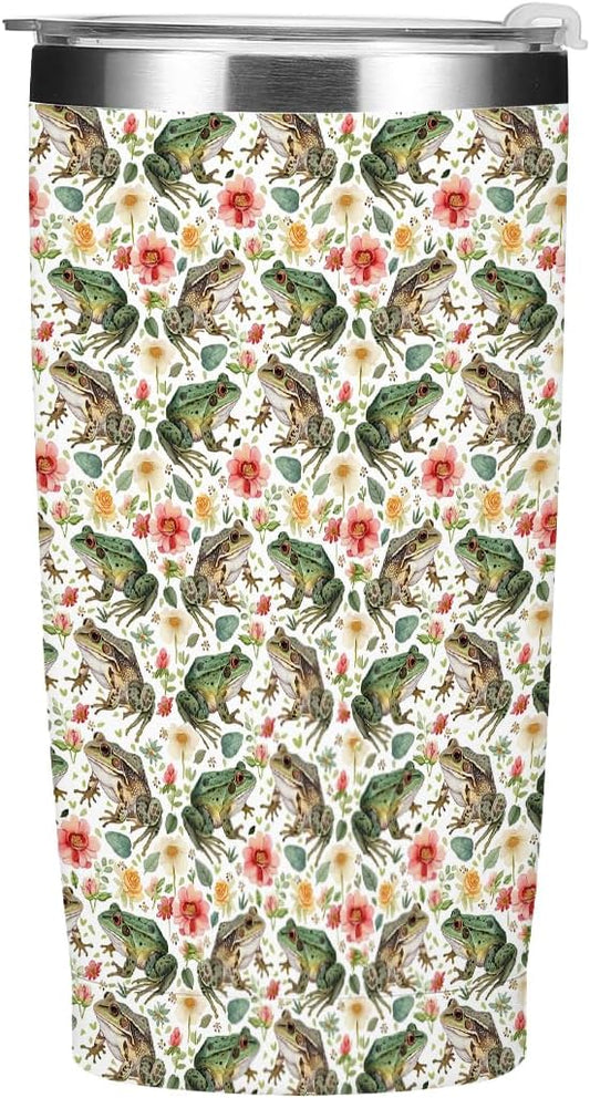 Cute Frog Tumbler, Frog Stuff Merch 20 oz Stainless Steel Coffee Mug，Travel Cup，Insulated Cup with Lid for Car, Funny Birthday Gifts for Women Boy Girls Animal Lovers Accessories Christmas