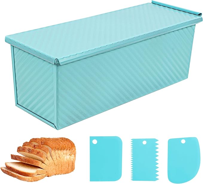 Blue Pullman Loaf Pan with Lid, 2.2LB Bread Loaf Pan, PFTE &PFOA Free Non-Stick Surface Ensure Safe and Healthy Baking, Unique and Reliable Bread Pan Add A Touch of Elegance to Your Kitchen