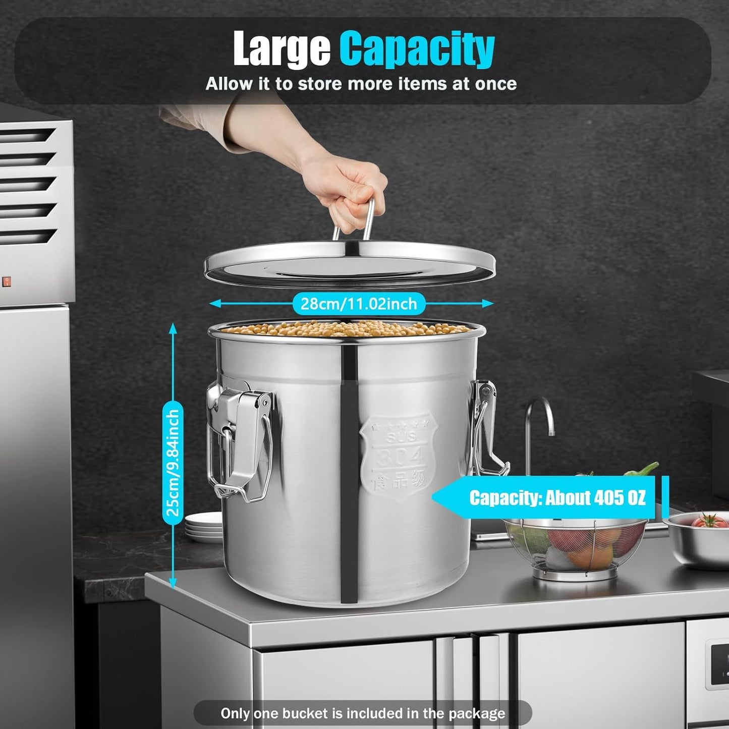 12L Stainless Steel Storage Bucket, Food Storage Containers With Lids and Sturdy Locking Clamp, 10-21lbs Metal Storage Bucket for Rice, Flour, Grain, Coffee Bean(12L)