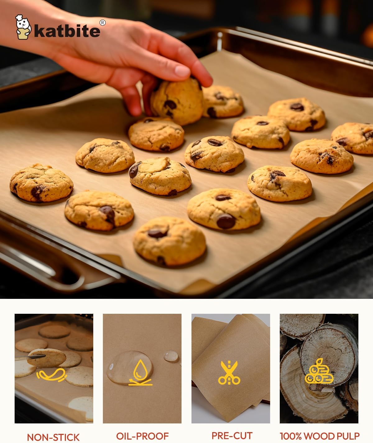 Katbite Unbleached Parchment Paper Baking Sheets, 120Pcs 12x16 Inch Precut Parchment Paper for Baking, Heavy Duty & Non-stick, Half Sheet Paper for Baking, Cooking, Steaming, Oven Paper