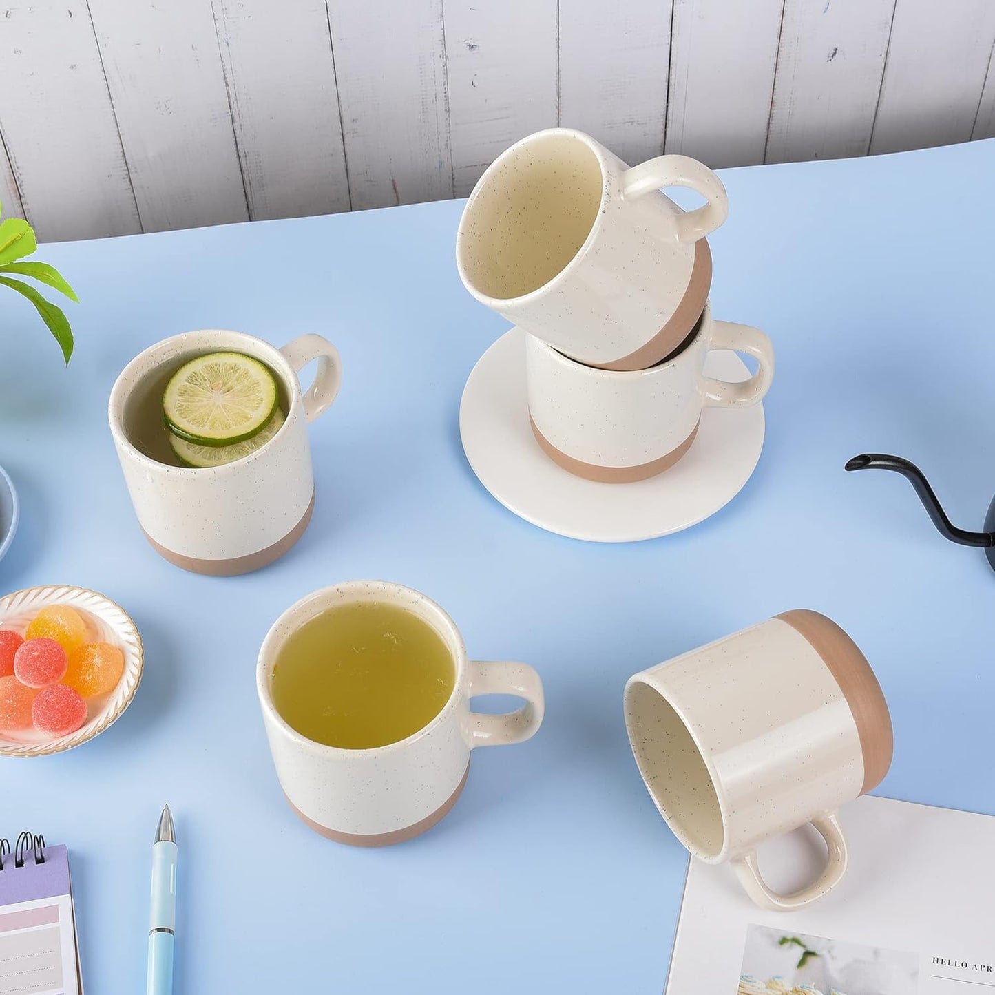 12oz Coffee Mug Set for 6, Tea Cups with Handle for Coffee, Tea, Cocoa, Milk (Cream)