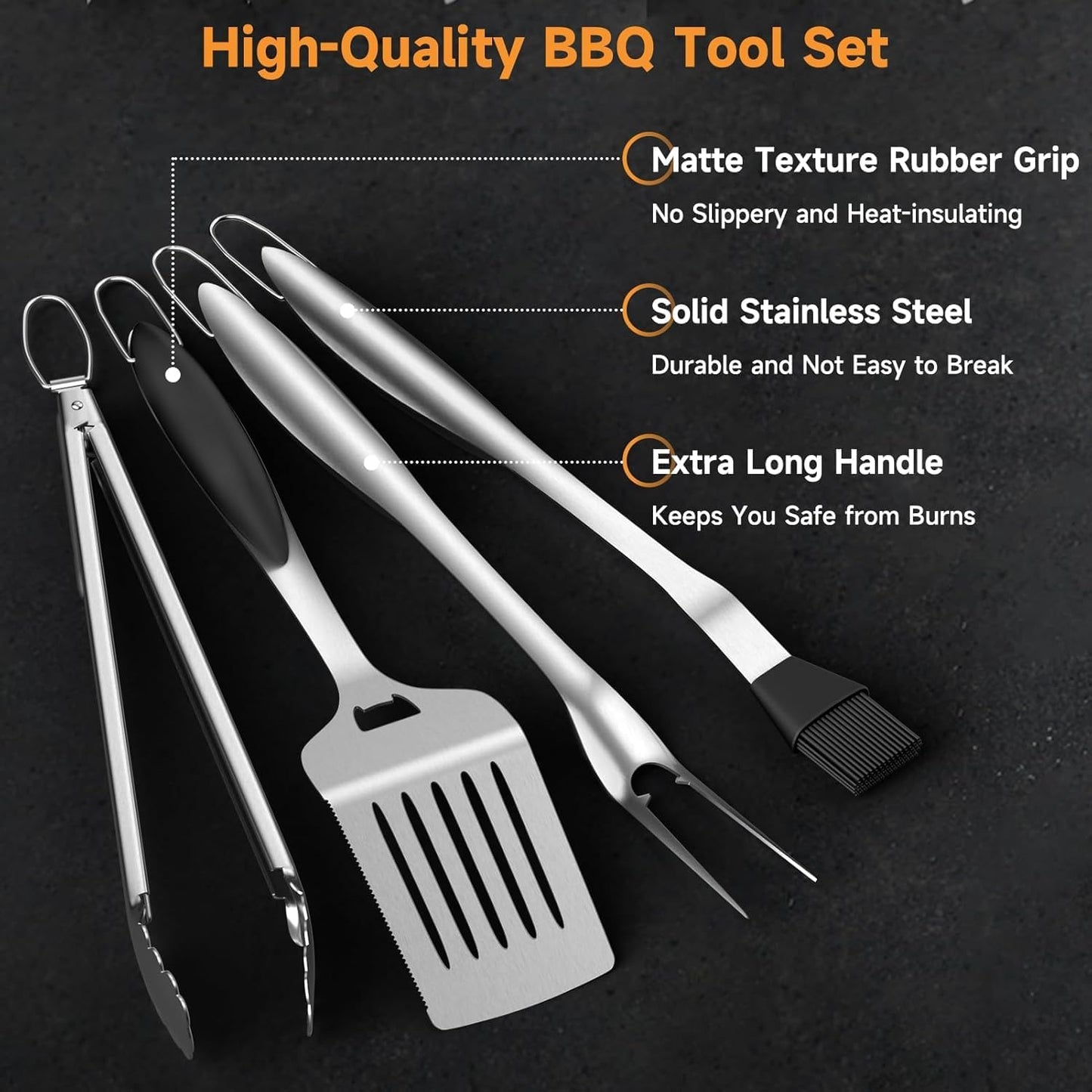SHINESTAR Heavy Duty Grill Tools Set, Stainless Steel Grilling Accessories with Spatula, Tongs, Fork and Basting Brush, 4PCS, Ideal Grilling Gifts for Man