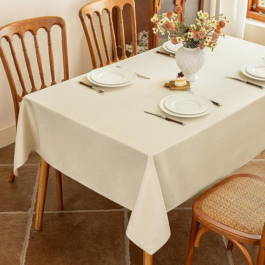 Fabric Rectangle Table Cloth, Faux Linen Textured Water Resistant & Wipeable Tablecloth for 8 Foot Rectangular Table, Anti-Scratch for Dinning Banquet Party, 54 x 108 Inch, Beige