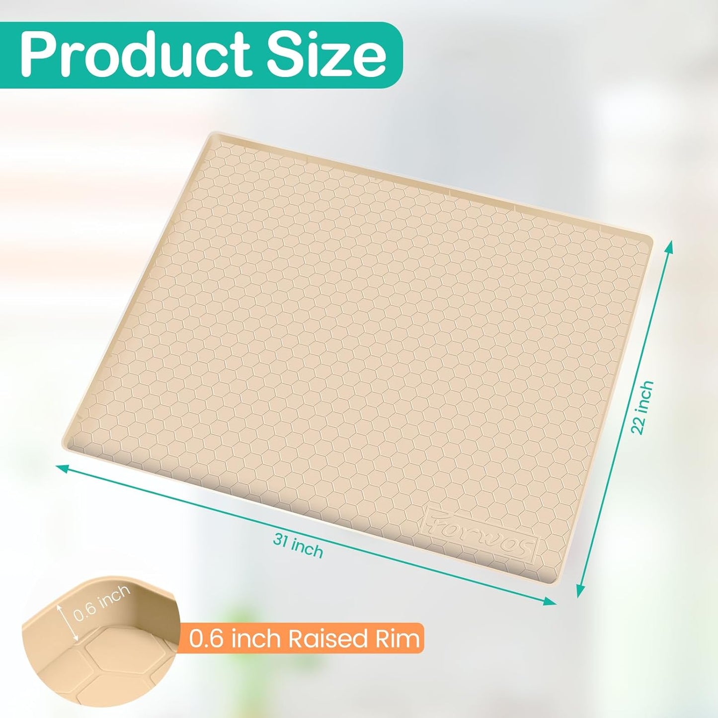 Waterproof Under Sink Mat 31" x 22", Silicone Cabinet Liner, Rubber Protector for Kitchen and Bathroom, Keeps Cabinets Clean, Dry, and Organized (Beige)