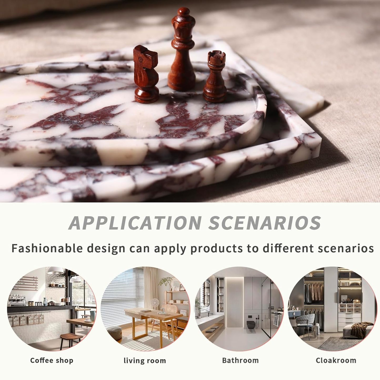 Real Luxurious Natural Marble Vanity Tray Genuine Marble Storage Tray for Home Decor Stone Tray for Bathroom/Kitchen/Vanity/Dresser Non-Resin/Non-Ceramic/Viola Oval Set