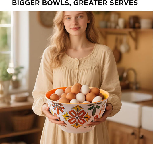 TP Large Mixing Bowl Set with Lids, Melamine Nesting Bowls Set for Pasta Baking Salad Mixing, Set of 3, Aztec Bloom