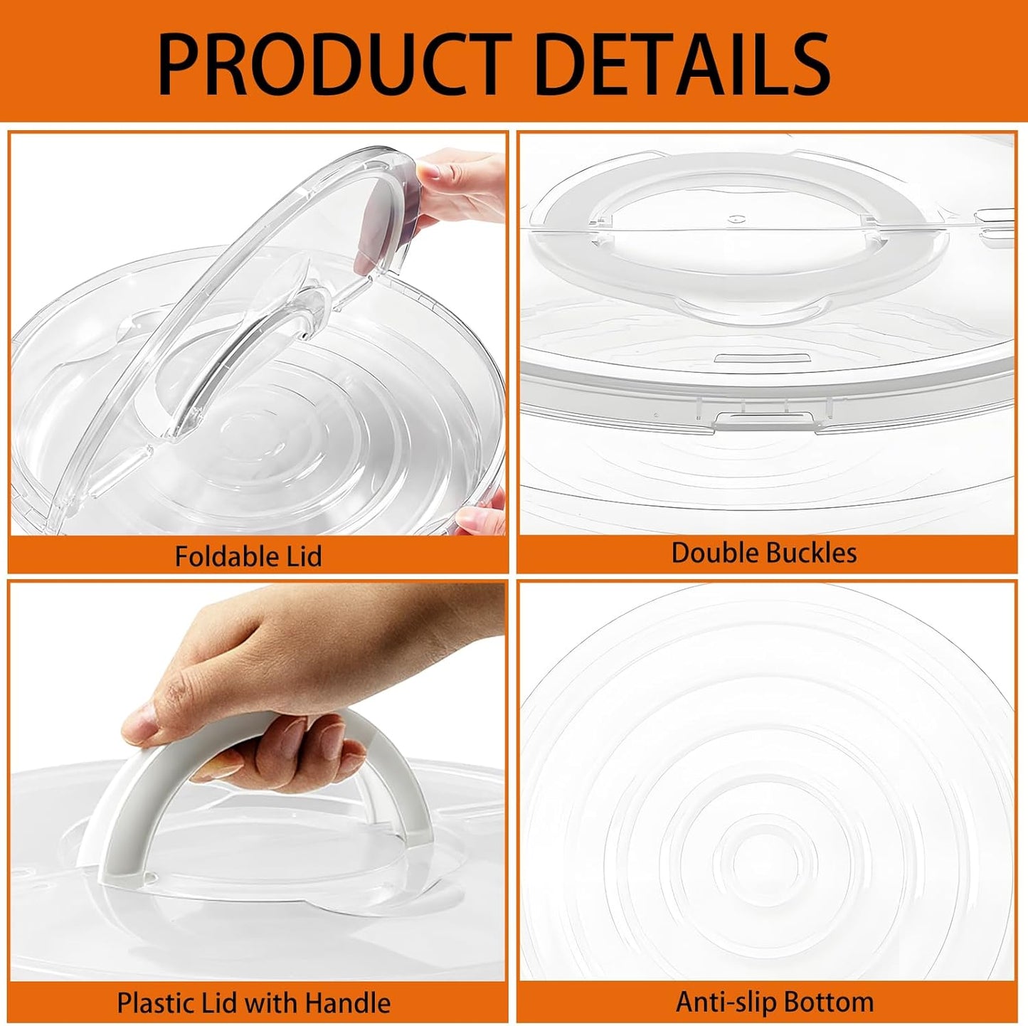 2 Pack 12 Inch Food Storage Container with Lid and Handle, Round Plastic Pizza Slice Storage Container, Reusable Pie Carrier Keeper for Food Cake Cheesecake, Clear