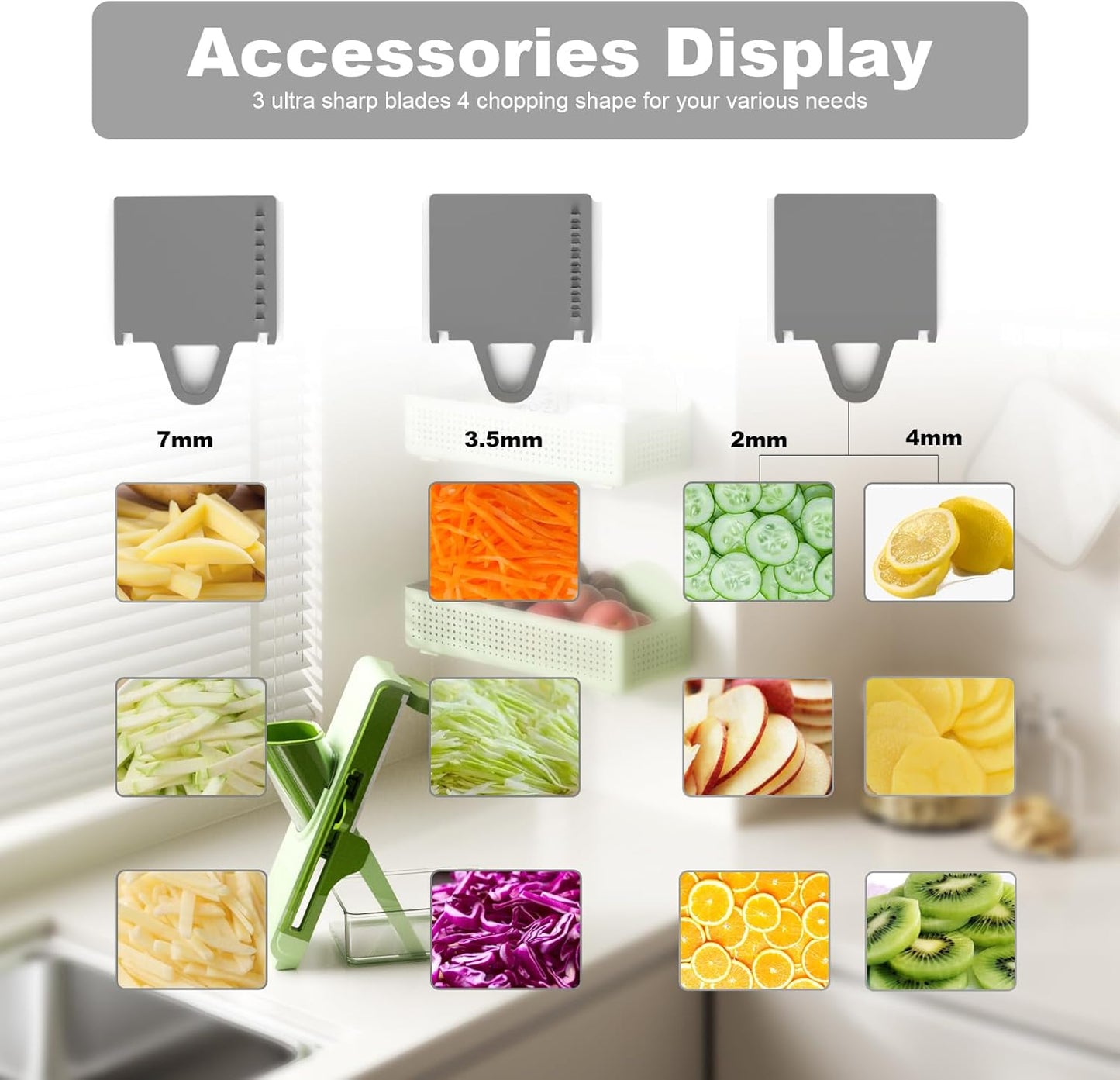 FEICO Upgrade Safe Mandoline Slicer potato slicer - Adjustable Mandoline Slicer food chopper, Fries Cutter, Kitchen Chopping Artifact, Gift (White-dark gray)