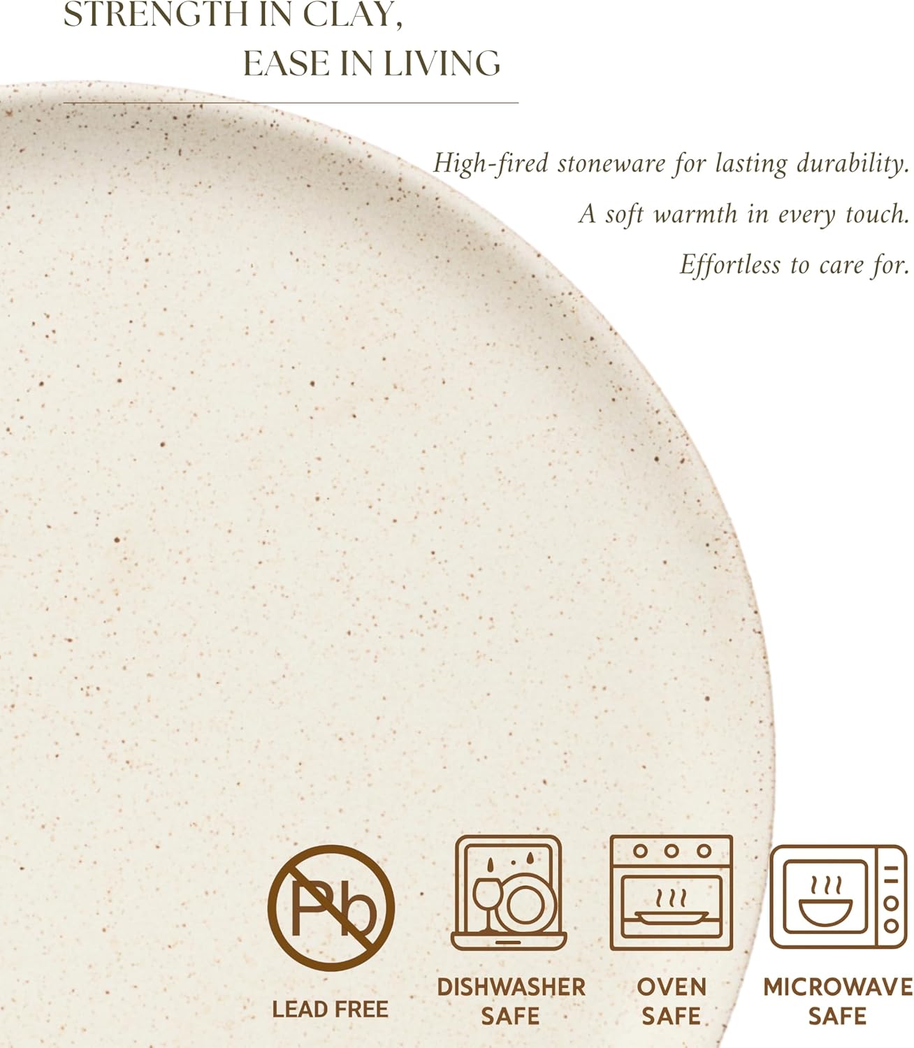 Stoneware Plate Set of 4-8.5" Ceramic Flat Plates for Salad, Appetizer, Dessert, Lunch & Dinner - Microwave, Oven & Dishwasher Safe, Scratch Resistant - Minimalist Design - Oatmeal Cream