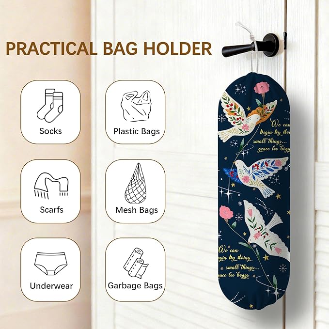 Bird Plastic Bag Holder, Wall Mount Organizer for Reusable Canvas Grocery Bags, Decorative Home Kitchen Pantry Decor Hanging Plastic Bag Dispenser, Christ Bird Shopping Bags Storage Dispenser