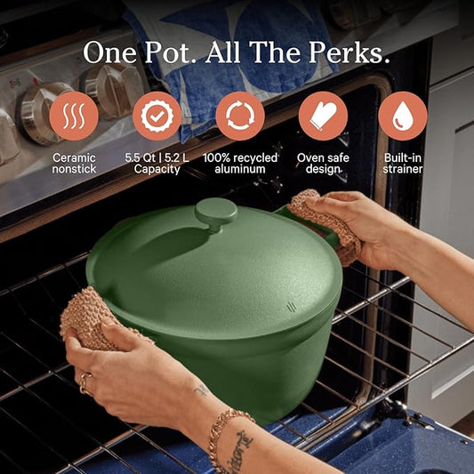 Our Place Perfect Pot - 5.5 Qt. Nonstick Ceramic Sauce Pan with Lid | Versatile Cookware for Stovetop and Oven | Steam, Bake, Braise, Roast | PTFE and PFOA-Free | Toxin-Free, Easy to Clean | Sage