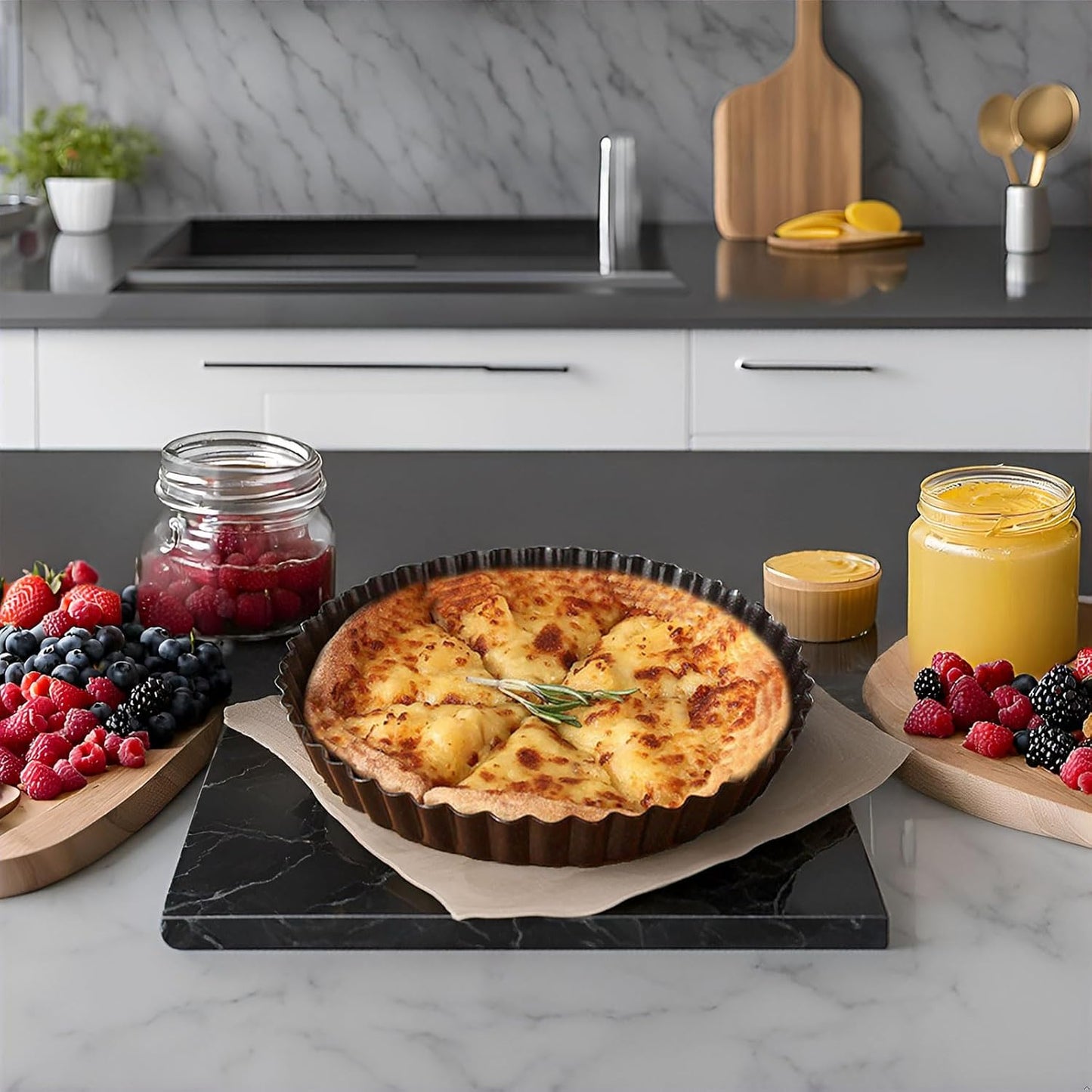 DATANYA Tart Pans with Removable Bottom 10 Inch Quiche Pan, Heavy Duty Carbon Steel Round Non-stick Fluted Pie Tart Pan for Mousse Cakes, Christmas Dessert Baking (10.2 Inch 1pc)