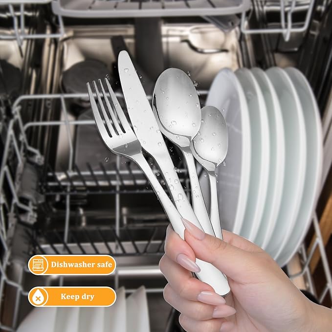 KOOMADE-Lucent- 24 Piece Set Silverware Stainless Steel Home Kitchen Flatware Include Forks Spoons Knives Great for Family Gatherings & Daily Use