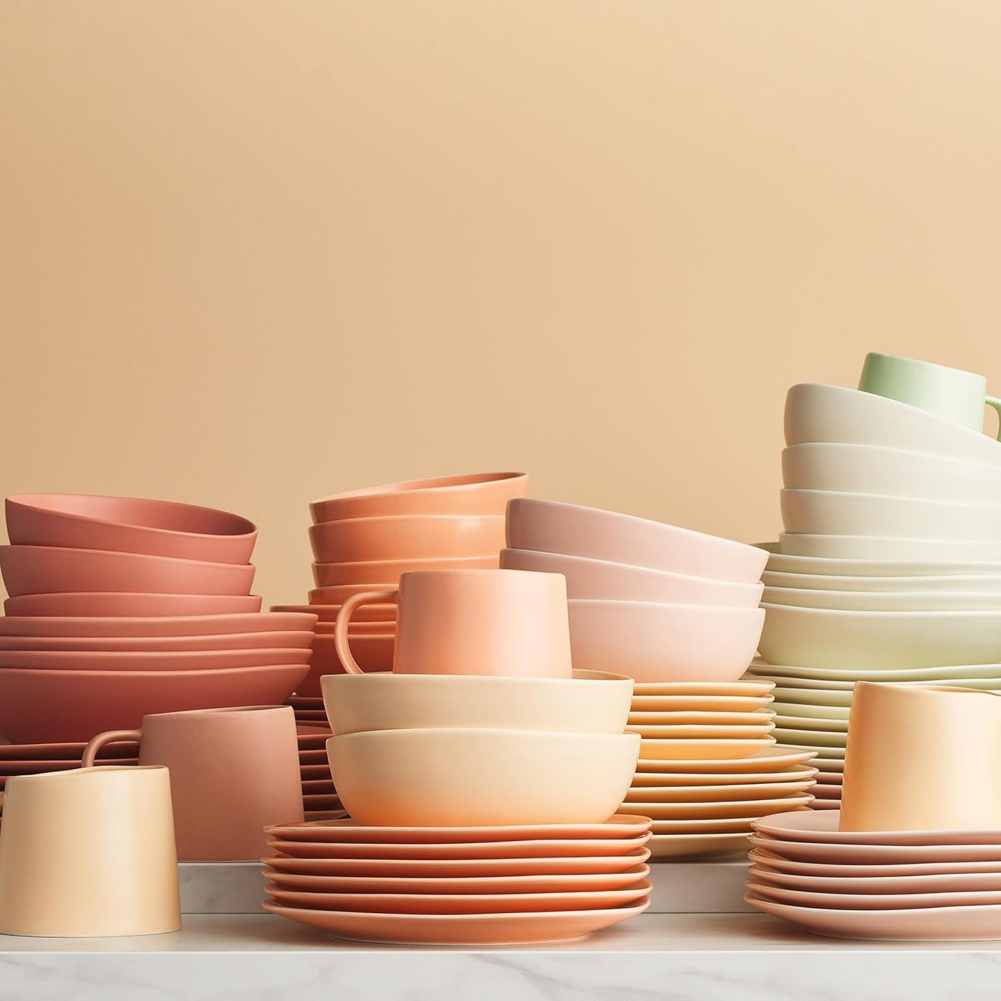 Stone Lain Delilah 8-inch Bowl 6-Piece Dish Set, Porcelain, Peach