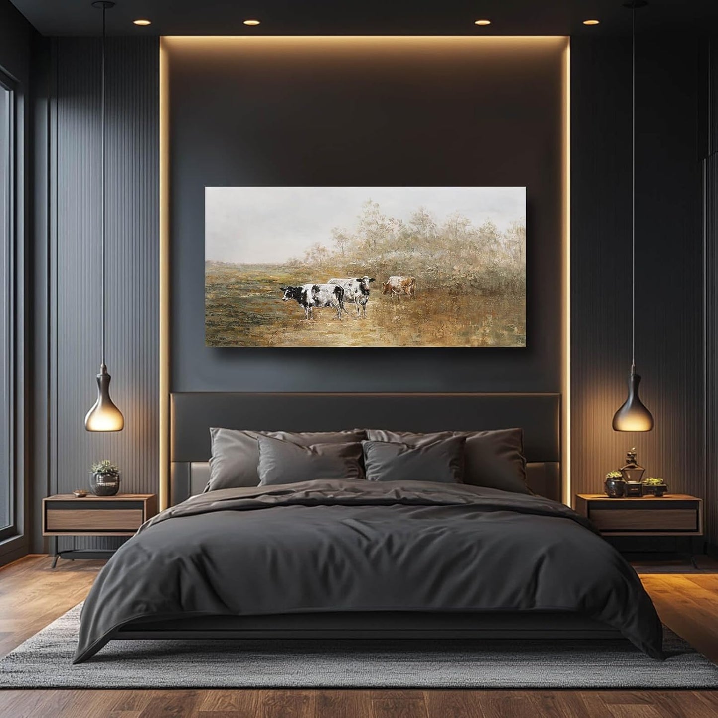 Farmhouse Wall Art For Living Room Canvas Wall Decor Cow Arts Rustic Artwork White Poster Prints Bedroom Pictures for Home Office 29"x58"