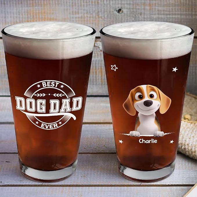 Wrappiness Best Mom Dad Logo Personalized Custom Beer Glass - 16oz Glassware for Beer Soda Cocktails - Gift for Dog Lovers, Father's Day, Birthday Gift for Parents (B01, 1 Dog)