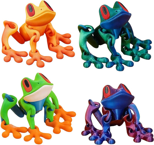 4Pcs 3D Printed Magnetic Frog Fridge Magnets, Realistic Jumping Frog Refrigerator Magnet with Articulated Joints, Cute Movable Frog Decoration for Kitchen Office Car Home Decor