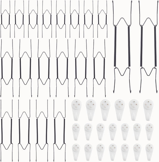 20 Pack 8/10/12/14 Inch Decorative Plate Medium Plate Hangers for The Wall, Invisible Stainless Steel Plate Hangers for Display with Wall Hooks, for Platter/Dish/Picture（Black）