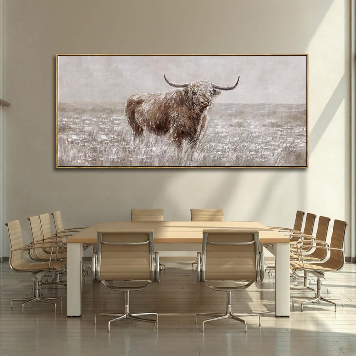 MLART99 Rustic Highland Cow Canvas Vintage Animal Print Brown Ox Wall Art Extra large Artwork- 32x70 Inch Decorative Piece for Country Style Home Decor for Living Room Entryway