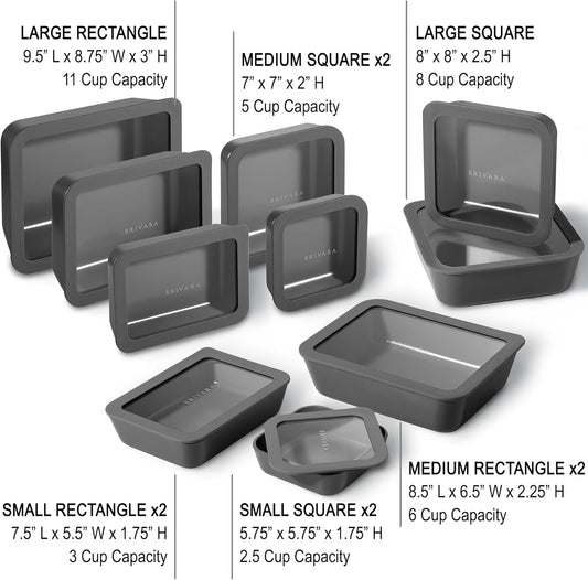 Ceramic Coated Glass Food Storage Containers | No PTFE, PFOA, PFAS, and BPA | Reusable Non Toxic Meal Prep Containers with Glass Lids | Easy To Store | 10 Piece Set [Onyx]