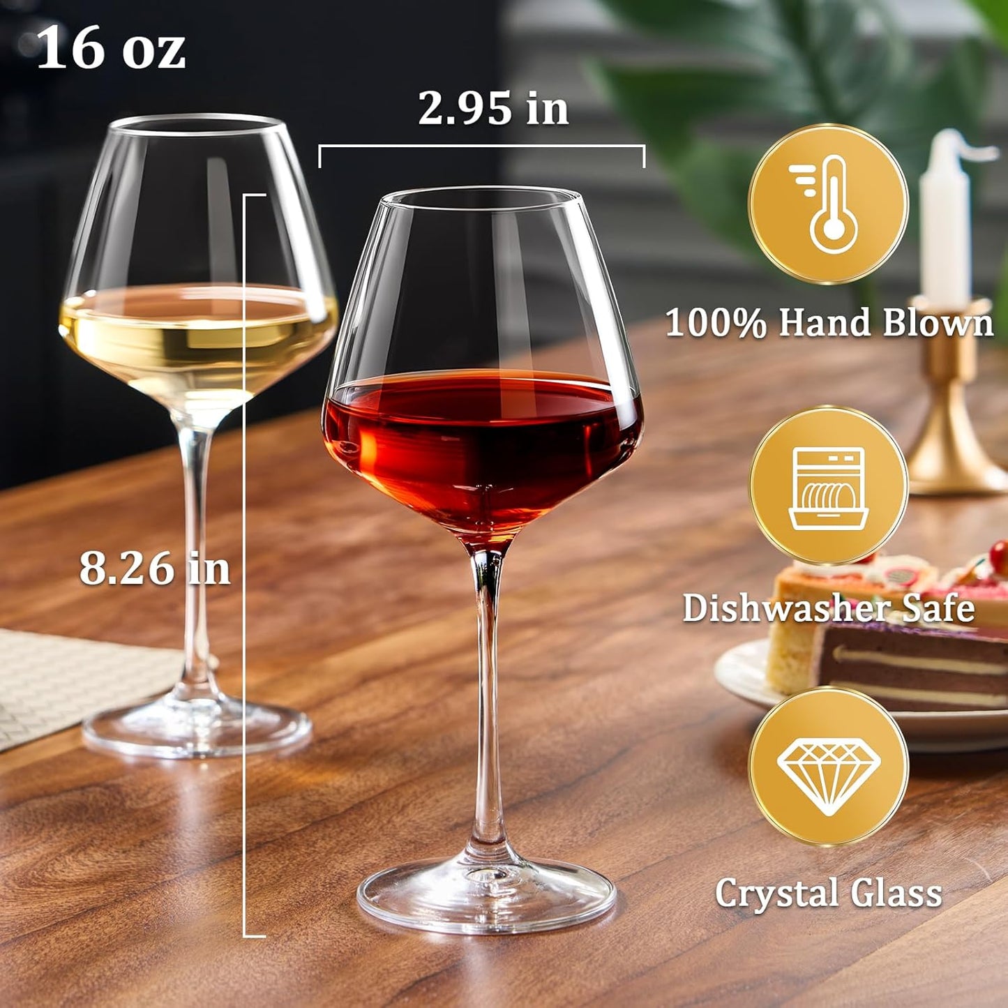 Burgundy Wine Glasses Set of 2-16oz Hand Blown White & Red Wine Glass, Clear Lead-Free Glassware for Women, Men, Wedding Gifts & Birthday