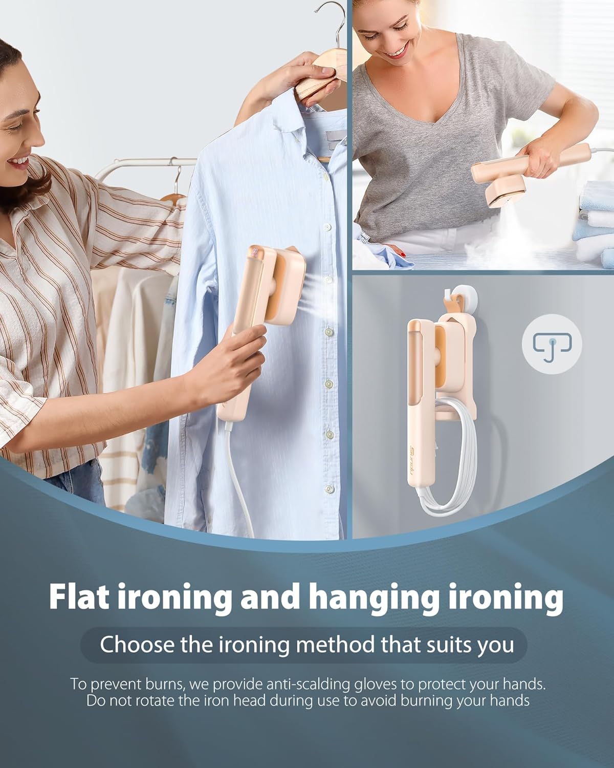 Smart Steam irons Handheld Steamer for Clothes – Global Voltage Adaptation, Palm-Sized & Lightweight (0.8lb), Dual Steam Modes, Easy Wrinkle Remover, Auto Shut-Off, for Travel & Home