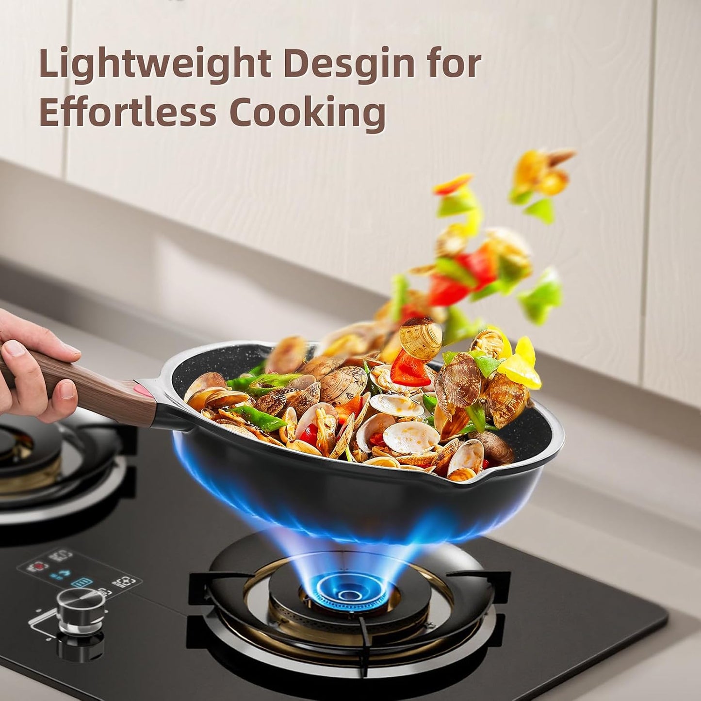 Vinchef Non Stick Frying Pans Set,10" & 12" Ceramic Pan with Lid, Deep Frying Pan & Saute Skillet, PFAS PFOA & PTFE Free, Visual Heat Indicator, Induction Ready, Frying Pans Nonstick Skillet with Lid