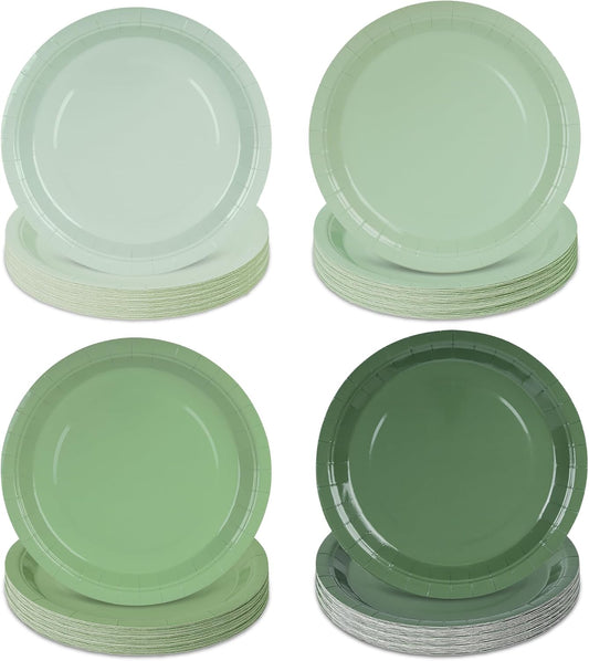 48 Sage Green Paper Plates Gradient Green Party Plate 9 Inch Disposable Plates Round Dinner Dessert Plates for Xmas Birthday Wedding Baby Bridal Shower Party Supplies