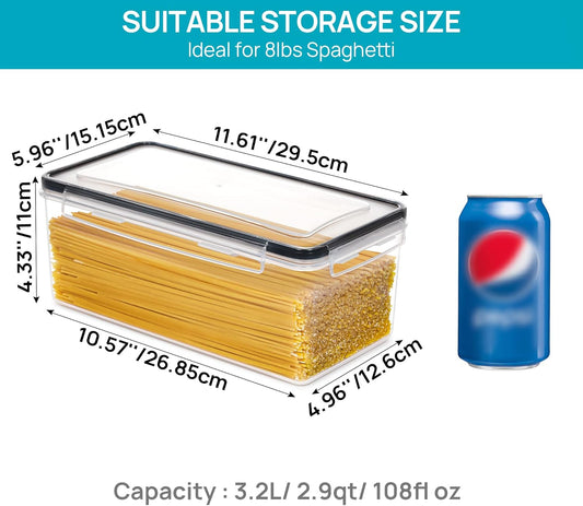 Vtopmart Airtight Food Storage Containers with Lids 4PCS Set 3.2L, Plastic Spaghetti Canisters for Pasta organizer, BPA Free Air Tight Kitchen Pantry Organization