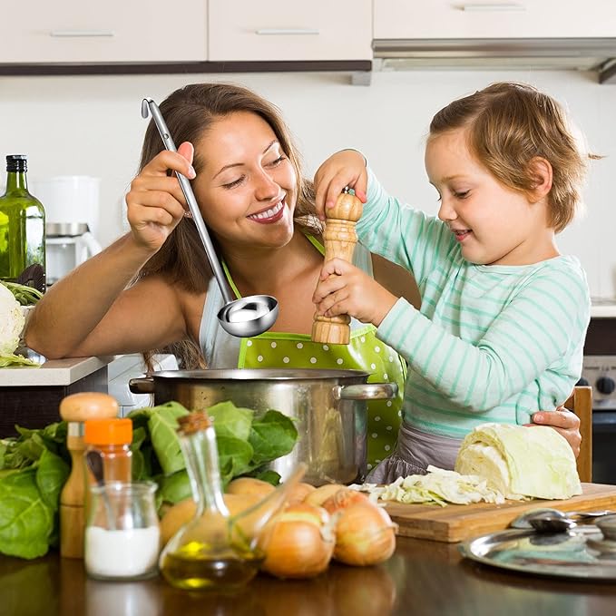 meekoo 3 Pieces Stainless Steel Ladle Soup Handle Ladle with Pouring Rim for Kitchen Cooking Soup Sauce(6 oz)