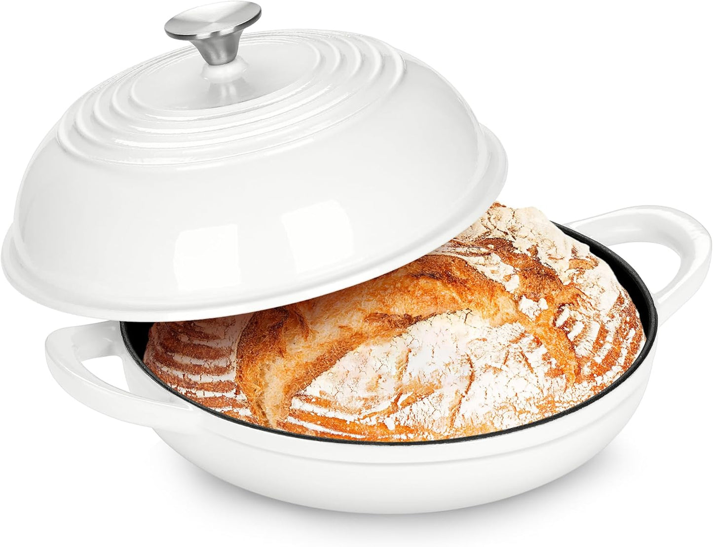P&P CHEF Bread Dutch Oven for Sourdough, 5.5 Quart Enameled Cast Iron Dutch Oven Pot with Lid for Homemade Bread Baking, Easy to Clean & Even Heat, White