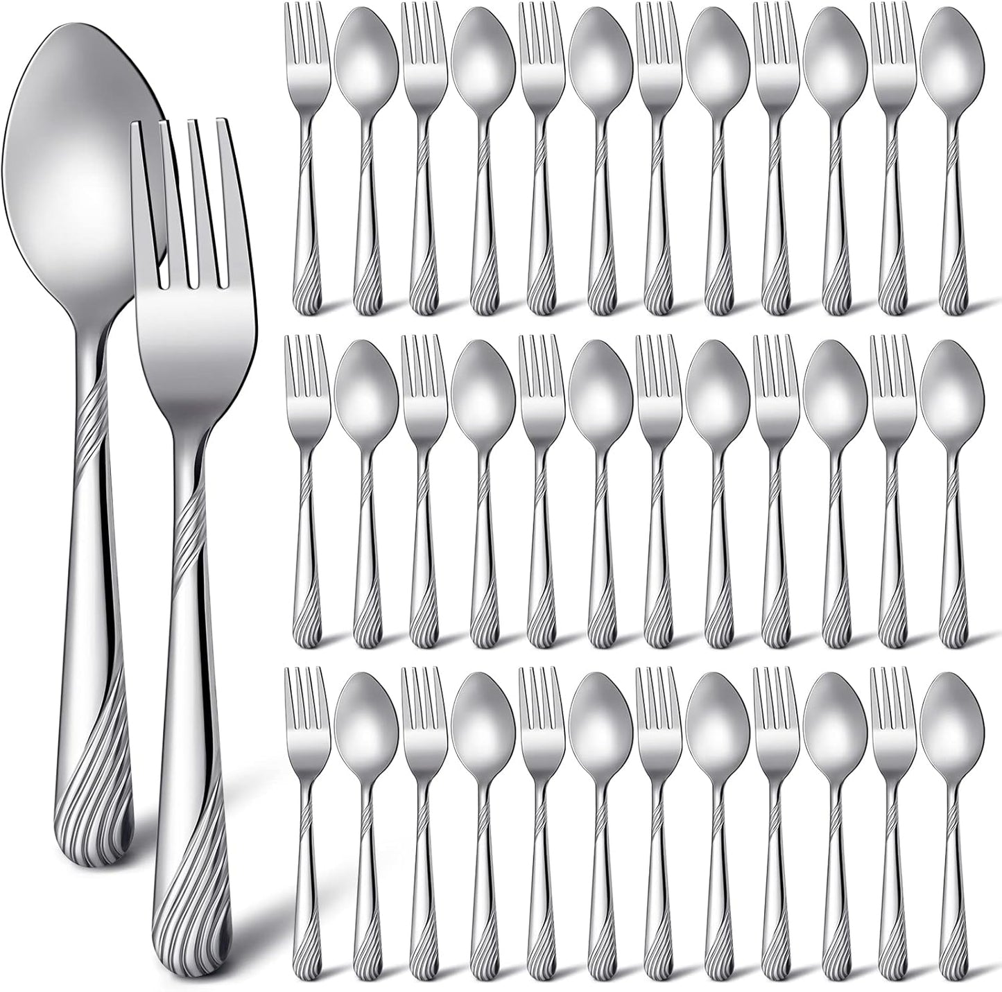 50 Pcs Forks and Spoons Silverware Set Stainless Steel Flatware Cutlery Set Heavy Duty Metal Spoons and Forks for Kitchen Utensil Dinner Restaurant Home, Mirror Polished, Dishwasher Safe(Stripe)