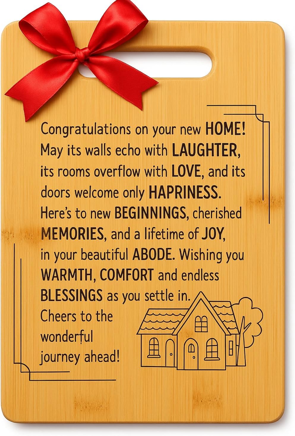 Housewarming Gifts for New Home - Bamboo Cutting Board with Engraved Message - New Home Essentials for Homeowners, Couples, Friends, or Family - Decorative Kitchen Gift Board, 12" x 8"