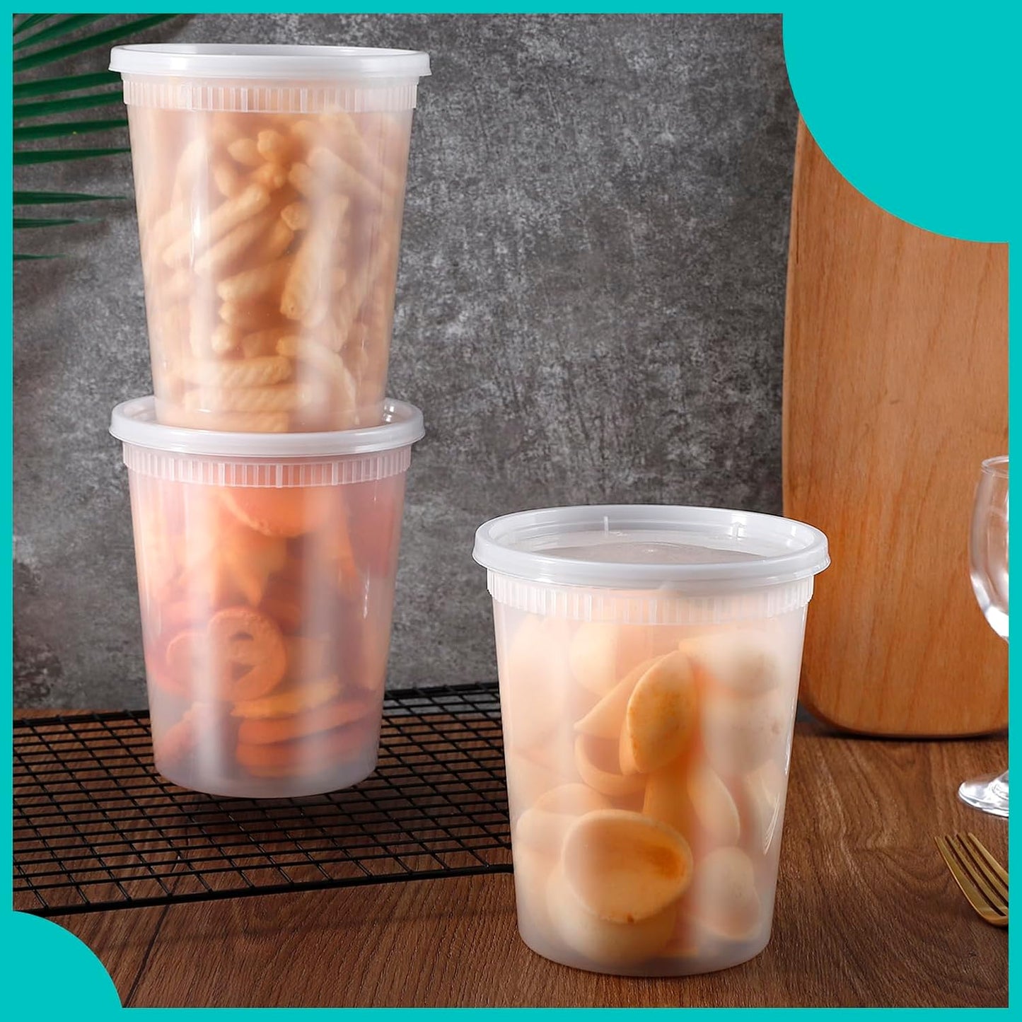 44 Sets Soup Containers with Lids,32 oz Deli Food Storage Containers,Clear Stackable Plastic Deli Container,Leakproof Soup Takeout Containers,Microwave Freezer Dishwasher Safe for Restaurant