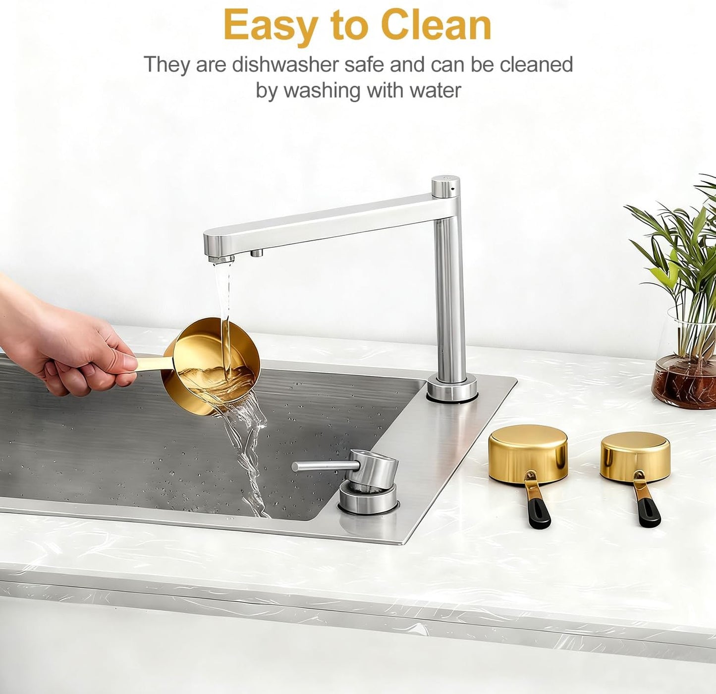 Measuring Cups and Spoons Set, Stainless Steel 10 Piece for Cooking and Baking (5 Cups + 5 Spoons, Golden)