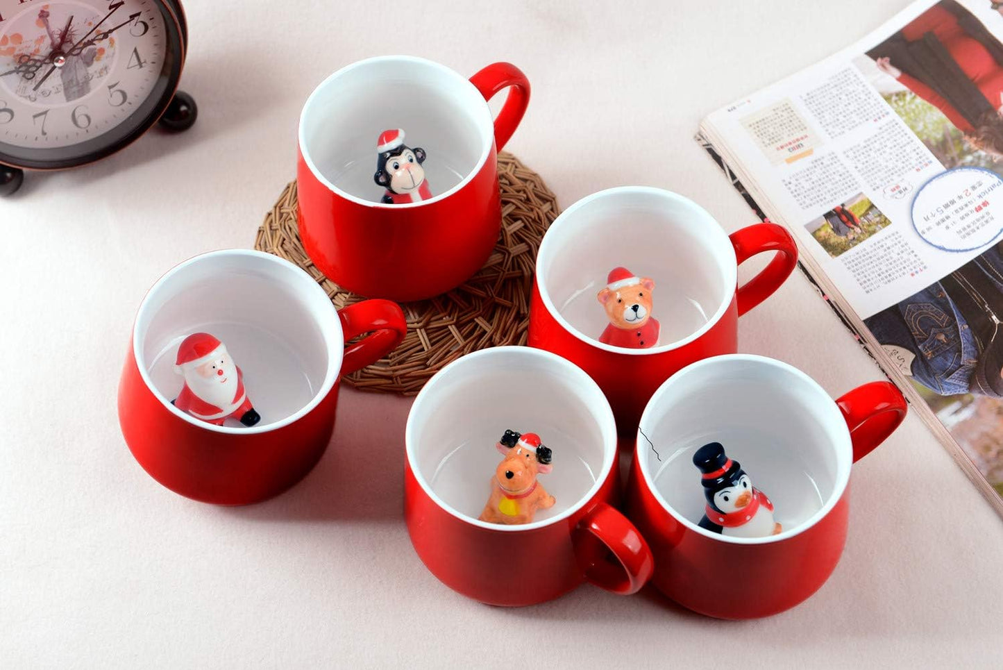 Surprise 3D Coffee Mug Animal Inside 12 oz with Penguin,Cute Cartoon Handmade Ceramics Cup,Christmas Birthday Surprise for Friends Family or Kids (Penguin)