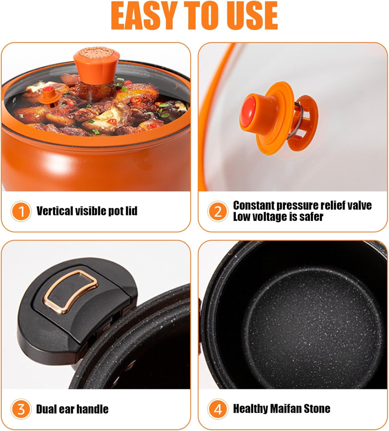 8L Mini Fast-Heating Pressure Cooker with Lock Handles & See-Through Lid, Non-Stick Stockpot for Gas, Induction & Electric Stoves, Orange