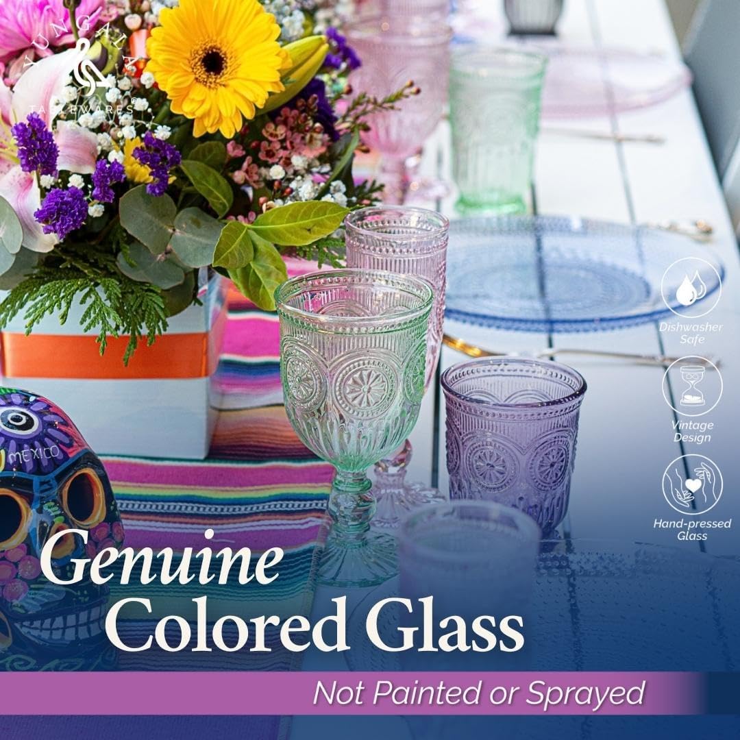 Yungala Purple Glassware, set of 6 purple drinking glasses small textured colored vintage glass cups 8 oz purple water glasses