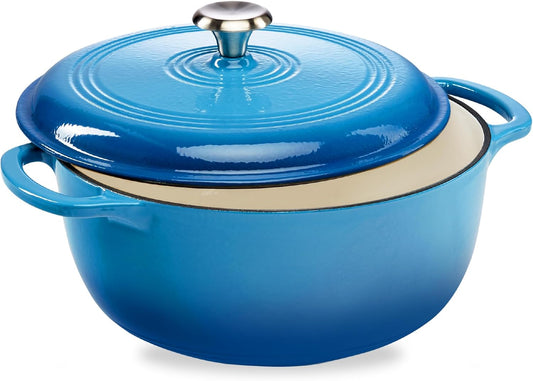 Best Choice Products 7.5 Quart Enamel Cast-Iron Round Dutch Oven, Family Style Heavy-Duty Pre-Seasoned Cookware for Home, Kitchen, Dining Room, Oven Safe w/Lid, Dual Handles - Blue