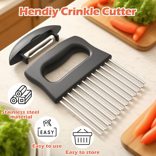 Hendiy Crinkle Cutter, Waffle Fry Cutter Stainless Steel French Fry Slicer Potato Cutting for Fries