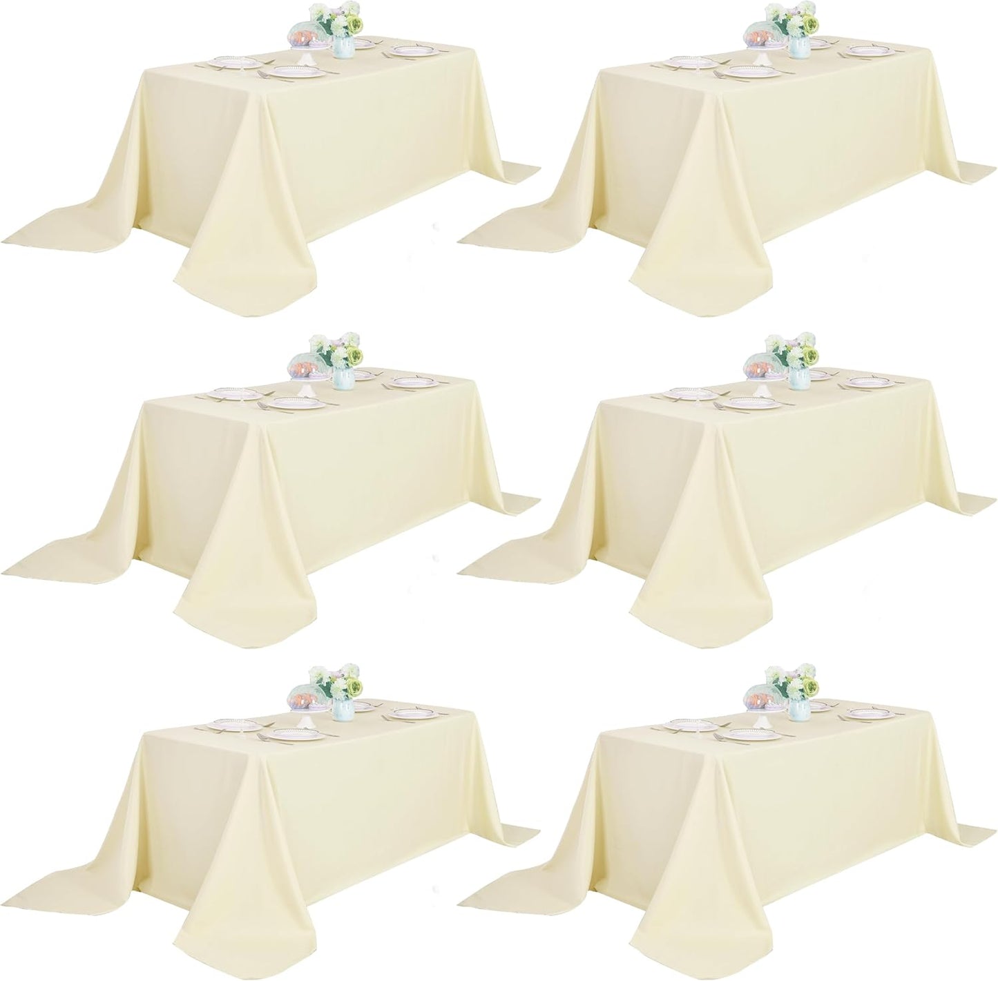 6-Pack 90x156 inch Beige Table Cloths, Solid Stain and Wrinkle Resistant Oblong Tablecloth, Premium Plain Weave Polyester Fabric Rectangle Table Linen Covers for Hotel, Banquet