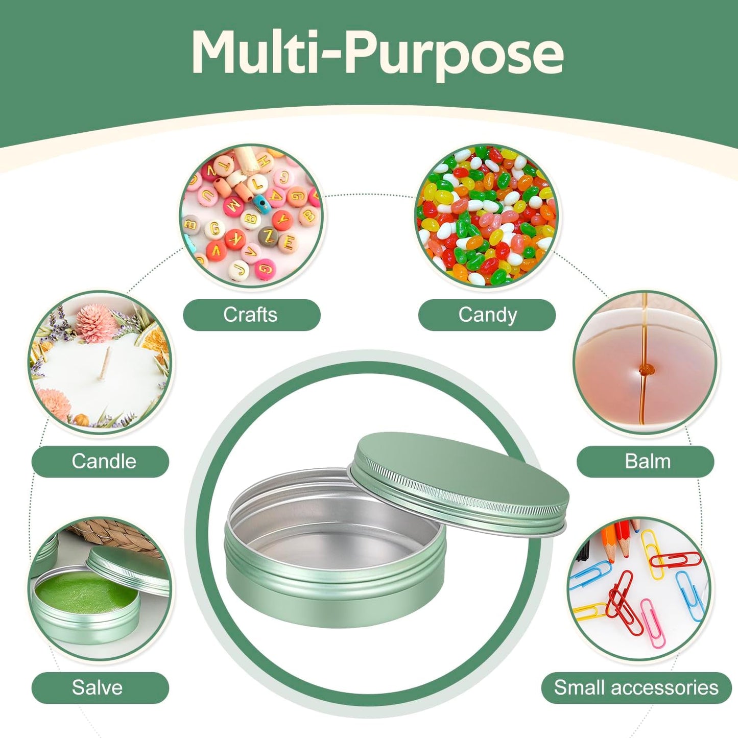 YQ 24 Pack 4 oz Tins for Salves, Salve Tins with Lids and Labels, Round Aluminum Metal Tin with Lids, Empty 4oz Tin Containers Food Storage Containers for Cosmetic, Balm, Candle, Candy(Light Green)