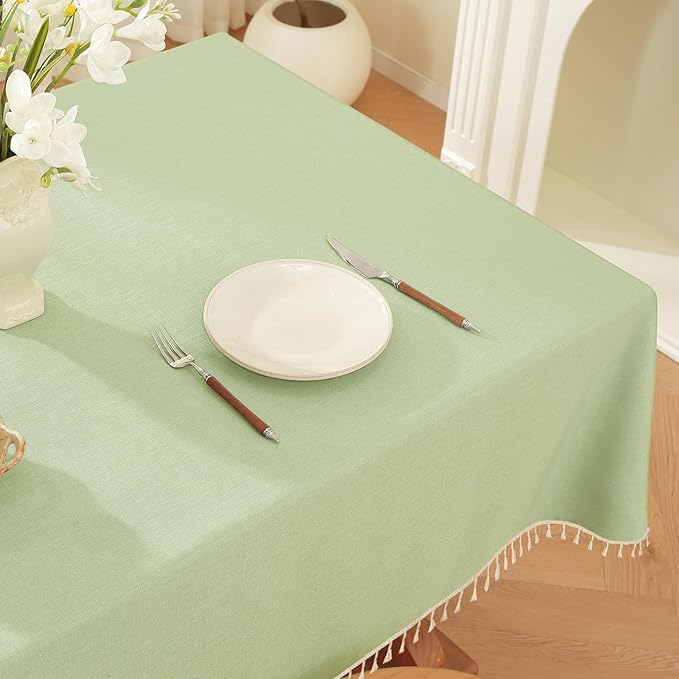 JIALE Spring Tablecloth, Heavy Duty Linen Style Textured Table Cloth Rectangle Tables, Wrinkle-Free Washable Waterproof Table Cover for Kitchen, Dining, Parties, 55"x106", Sage Green
