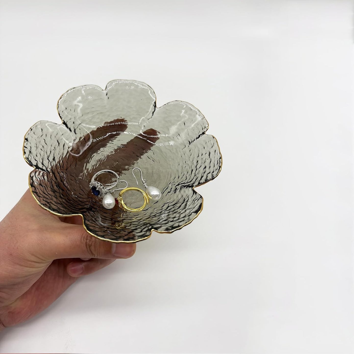 Flower Glass Jewelry Dish Tray, Small Ring Dish, Crystal Ring Jewlery Holder Dish, Vanity Decorative Tray Jewelry Plate, Engagement Gift Trinket Dish for Rings, Earrings, Entryway Key Bowl