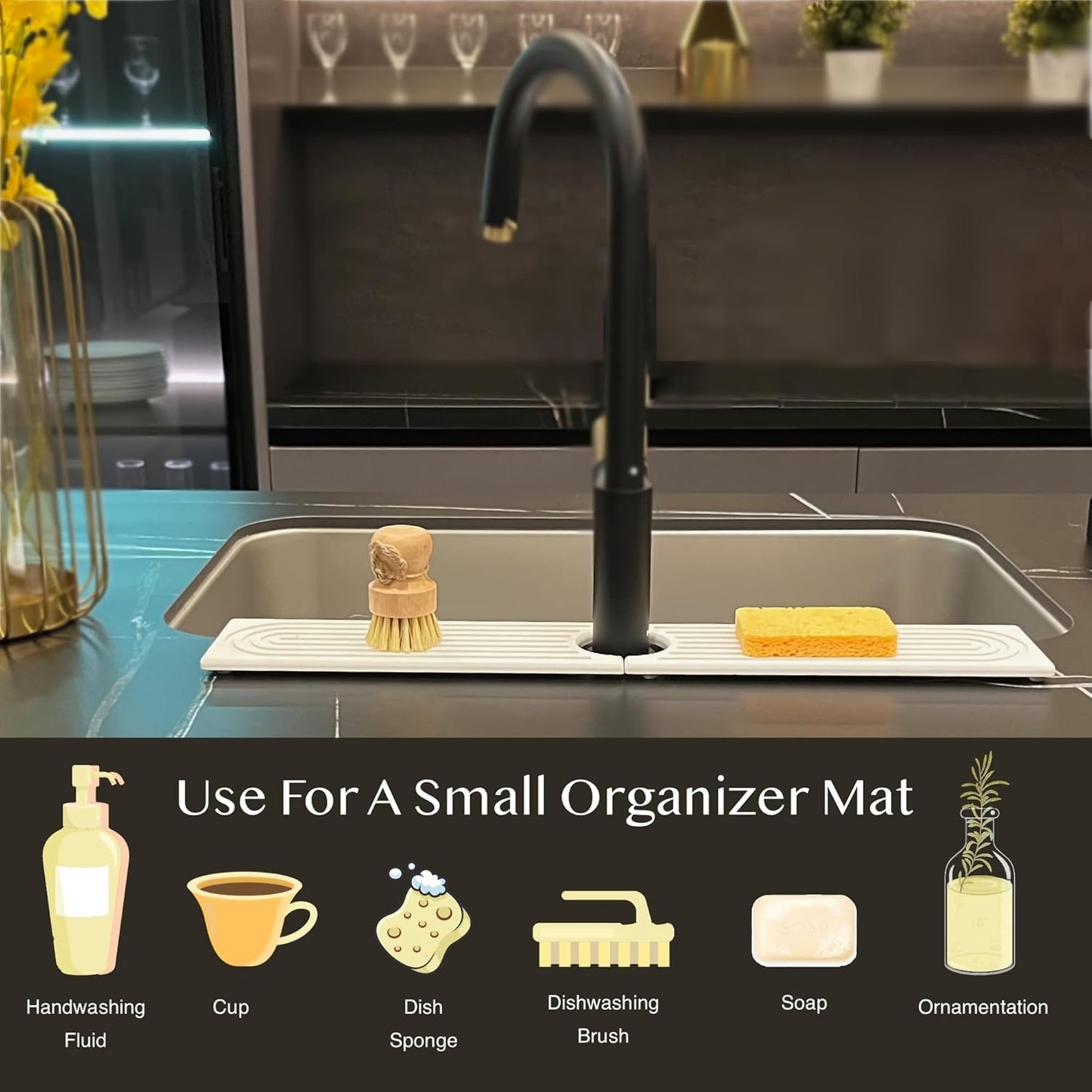 Faucet Mat for Kitchen Sink, Stone Drying Mat for Kitchen Counter, Stone Mat Bathroom, Kitchen Mat, Sink Mat, Water Absorbing Stone Tray for Sink, Bathroom Stone Mat(WHITE, 23.6 * 4")