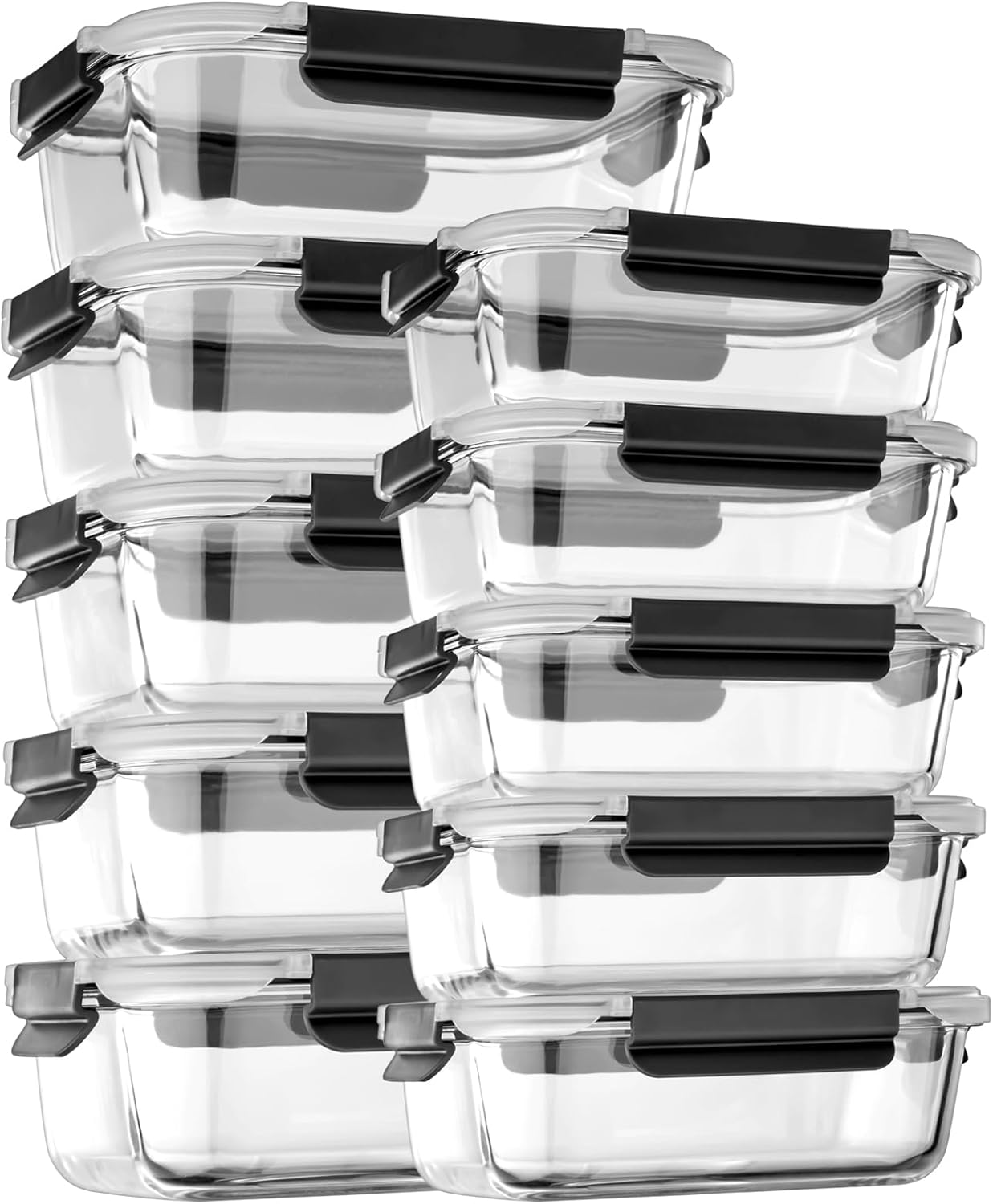 Glass Food Storage Containers with Lids Airtight, Glass Meal Prep Containers with Snap Lids for Food, Bpa-free,Easy to Open&Close/Microwave,Oven,Freezer,Dishwasher Safe/Leak-proof [10 Pack]
