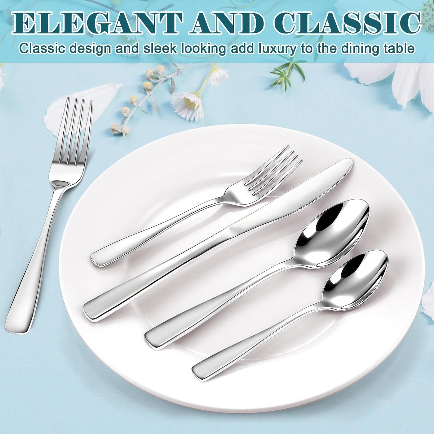 Bestdin 30 PCS Silverware Sets - Mirror Polished Flatware Set for 6, Including Knives, Spoons and Forks, Cutlery Set, Dishwasher Safe & Stainless Steel Silverware for Wedding Gift, Home & Party Use