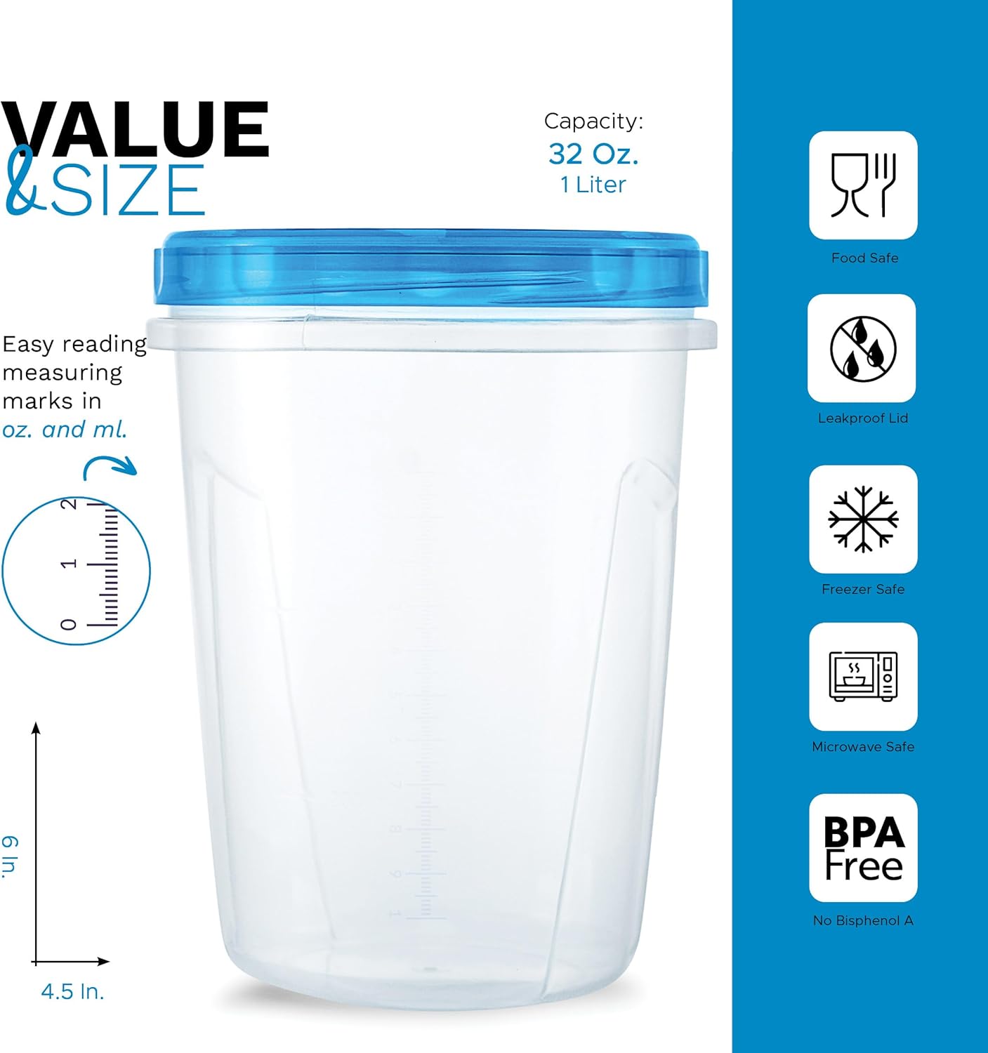 Tafura 12 Pack Leakproof Freezer Containers for Food with Twist Top Lids - 32 Oz BPA Free Reusable Plastic Soup Containers with Screw On Lids - Ideal for Meal Prep, Leftovers & Pantry Organization