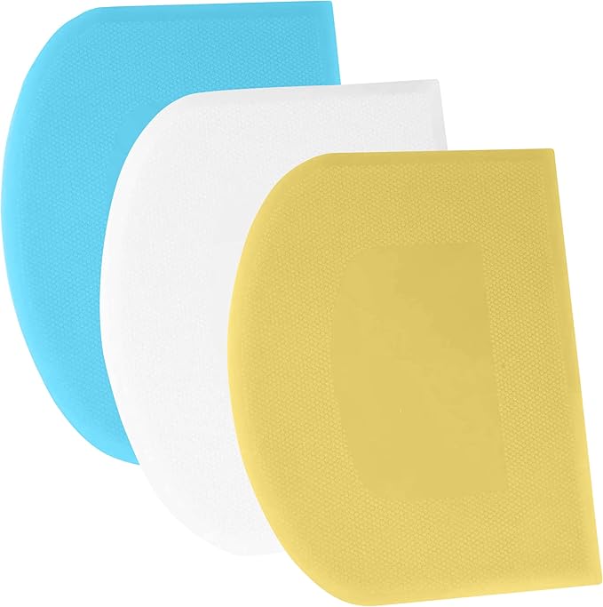 SURDOCA Dough Scraper Bench Scraper - 3P 8.3x5.5" Plastic Flexible Bowl Scraper, Sharp Edge & Angles Cake Scraper. Non-Slip Bakeware Decorating Tools Sculpting & Modeling Tools - Yellow+White+Blue