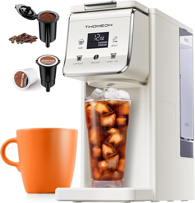 Coffee Maker Hot & Iced With Bold Setting,Single Serve Coffee Maker For K Cup And Grounds,52 Oz Removable Water Tank,6-14 Oz Brew Sizes,One Cup Kcup Coffee Machine With Reusable Filter, White
